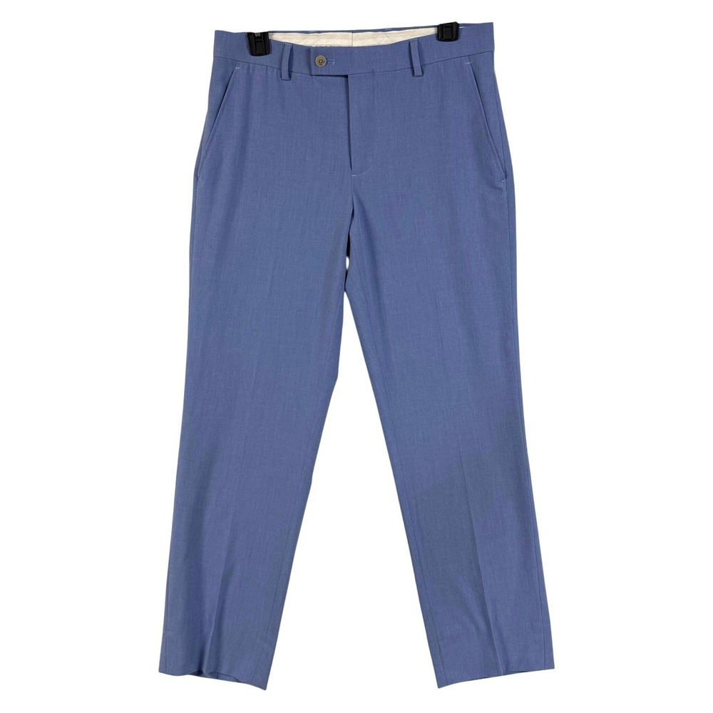 Egara 30x32 Blue Slim Fit Stretch Dress Pants Trousers Flat Front Wedding Guest